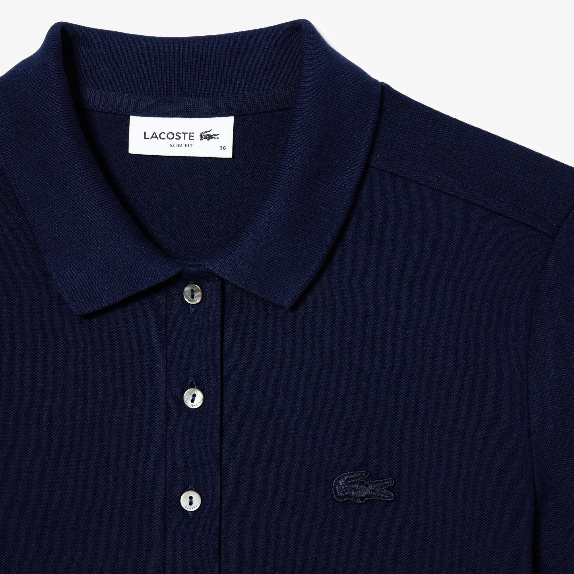 Polo Lacoste de Mujer en Piqué de Algodón Stretch Azul - ECRU