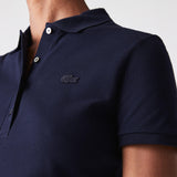 Polo Lacoste de Mujer en Piqué de Algodón Stretch Azul - ECRU