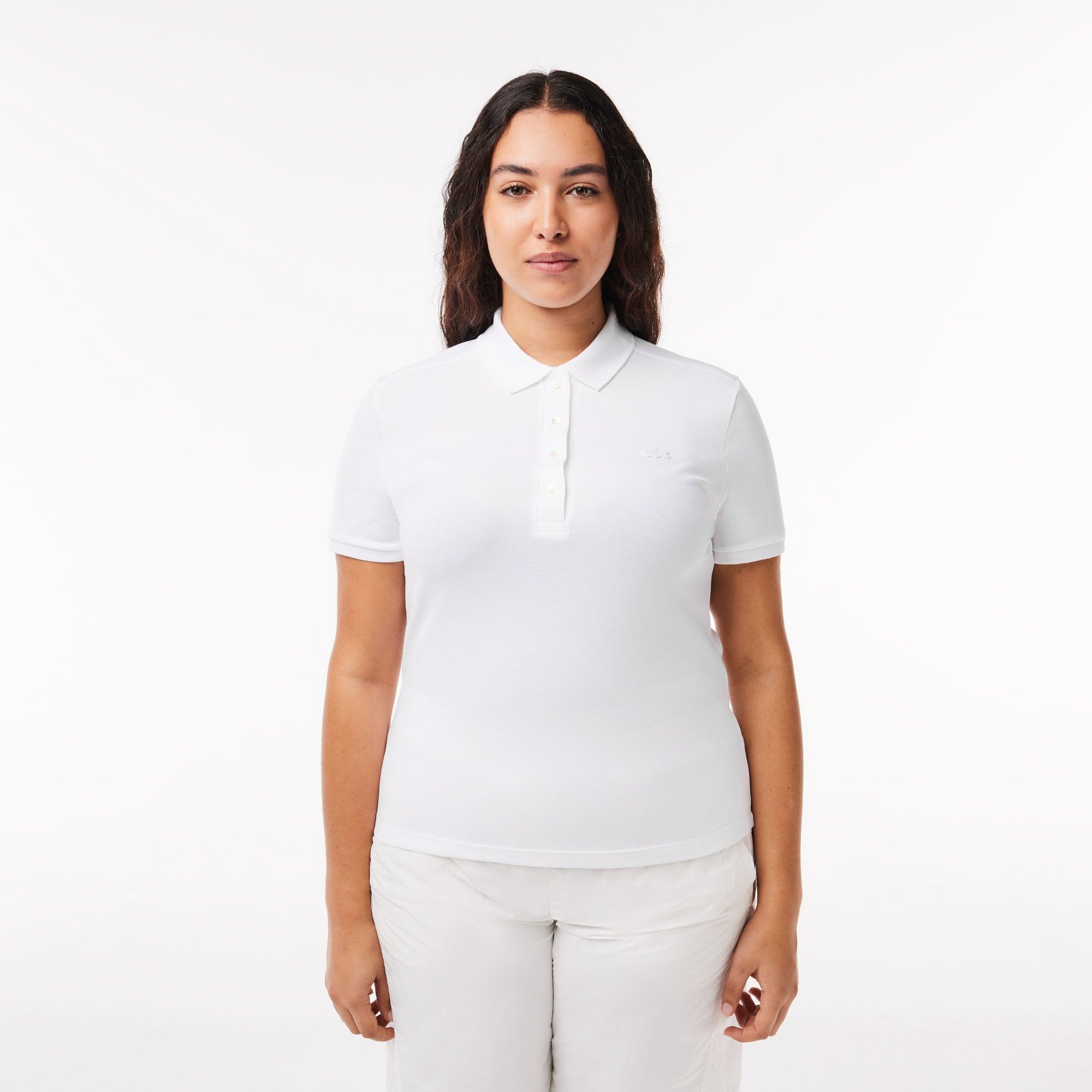 Polo Lacoste de Mujer en Piqué de Algodón Stretch Blanco - ECRU