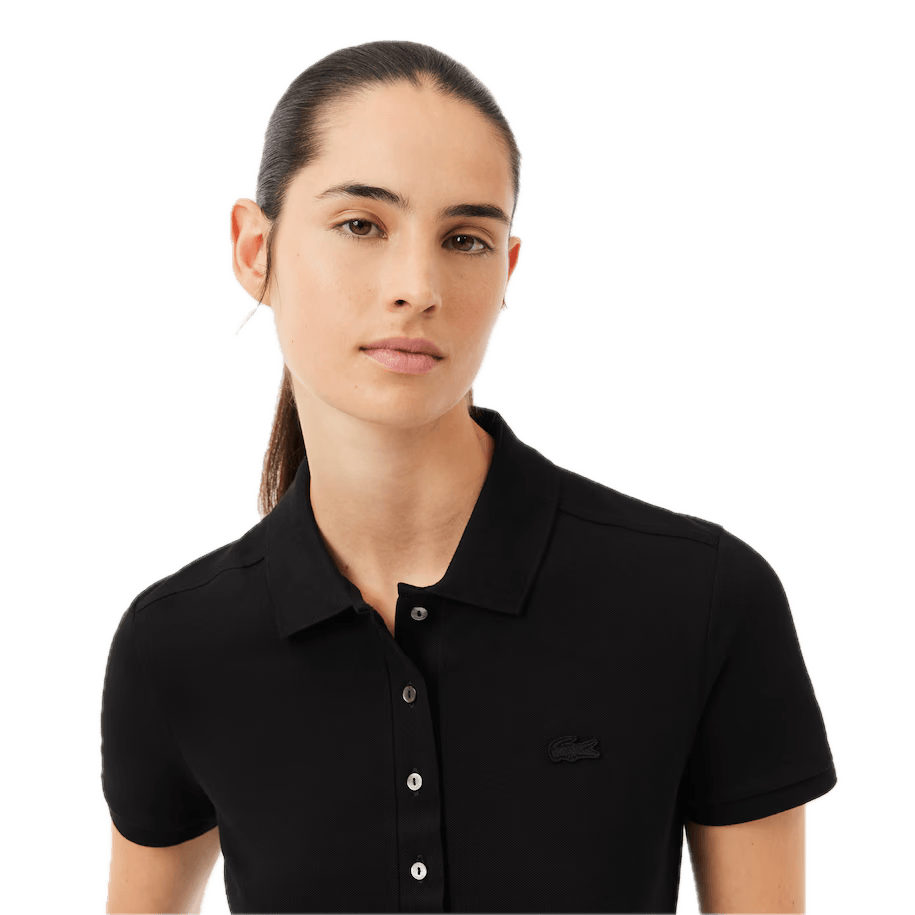 Polo Lacoste de Mujer en Piqué de Algodón Stretch Negro - ECRU