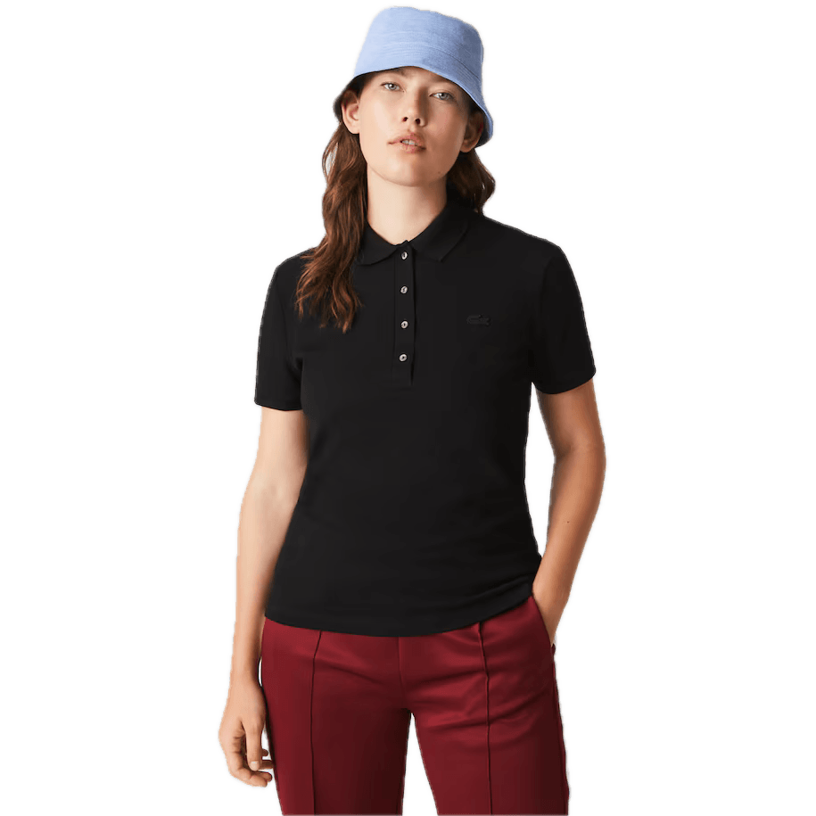 Polo Lacoste de Mujer en Piqué de Algodón Stretch Negro - ECRU