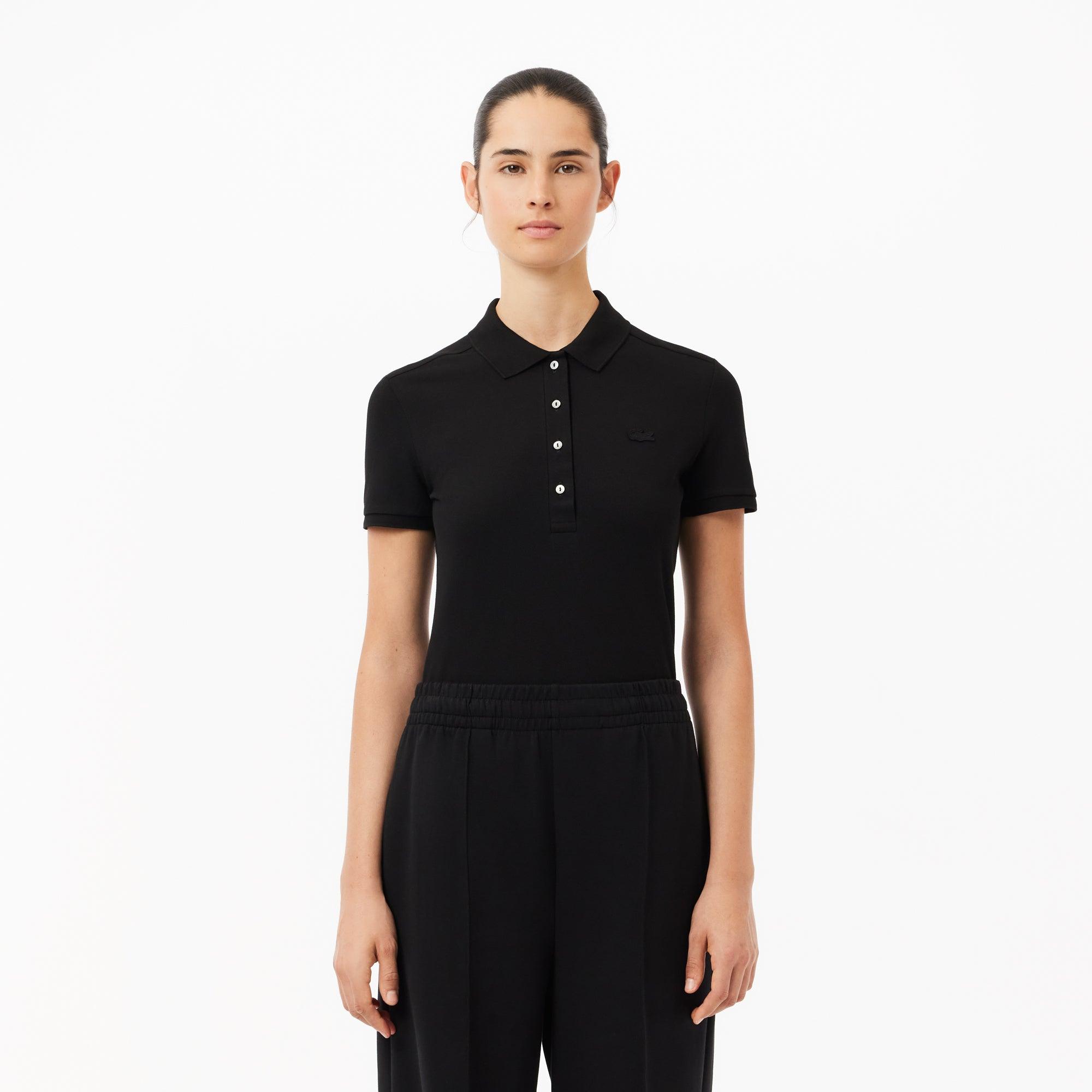 Polo Lacoste de Mujer en Piqué de Algodón Stretch Negro - ECRU