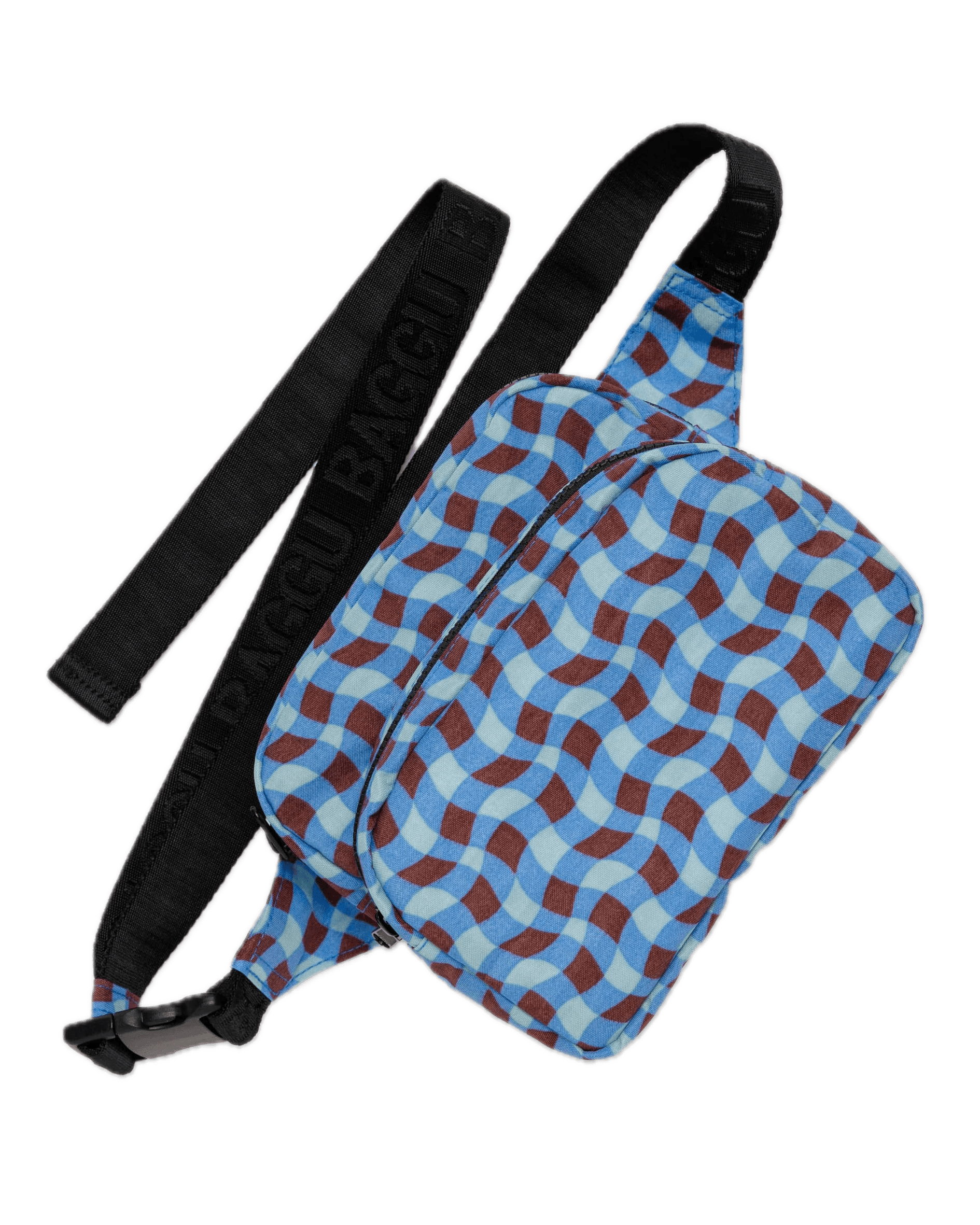 Riñonera Baggu Wavy Gingham Blue - ECRU