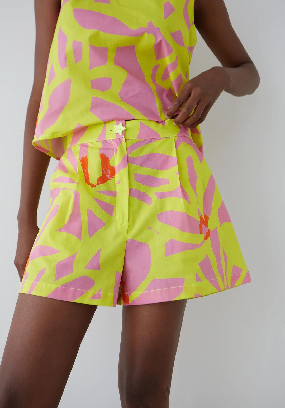 Short Dr Bloom Star Flores Amarillo - ECRU