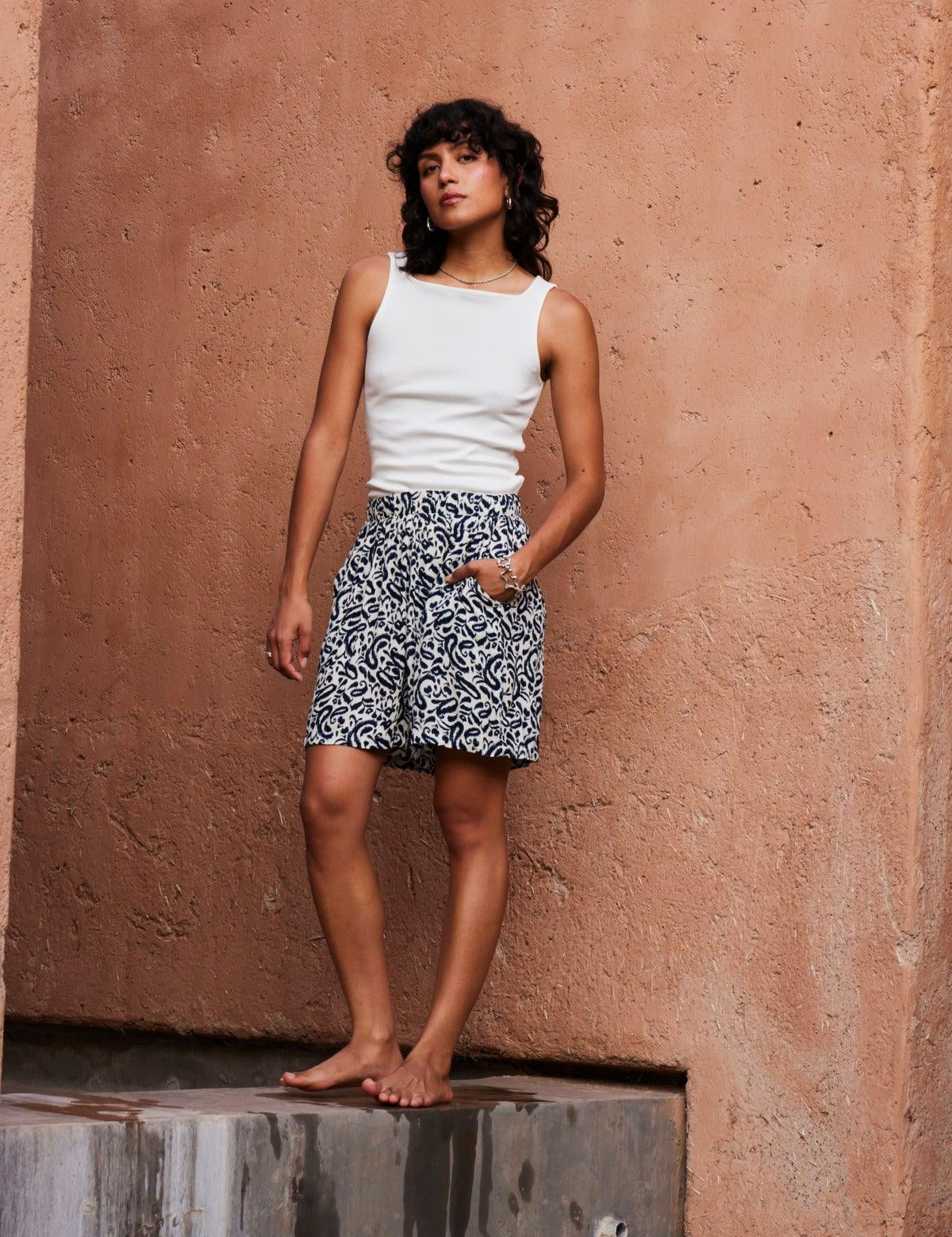 Shorts ICHI Marrakech Aop Total Eclipse Paisley - ECRU