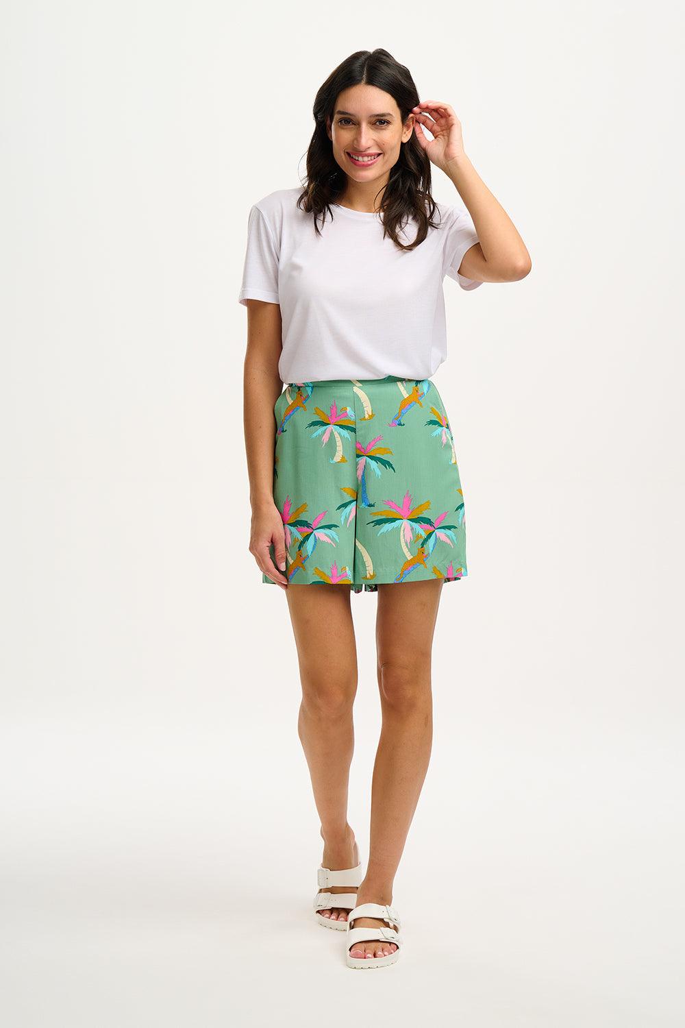 Shorts Sugarhill Enola Green Rainbow Palms - ECRU