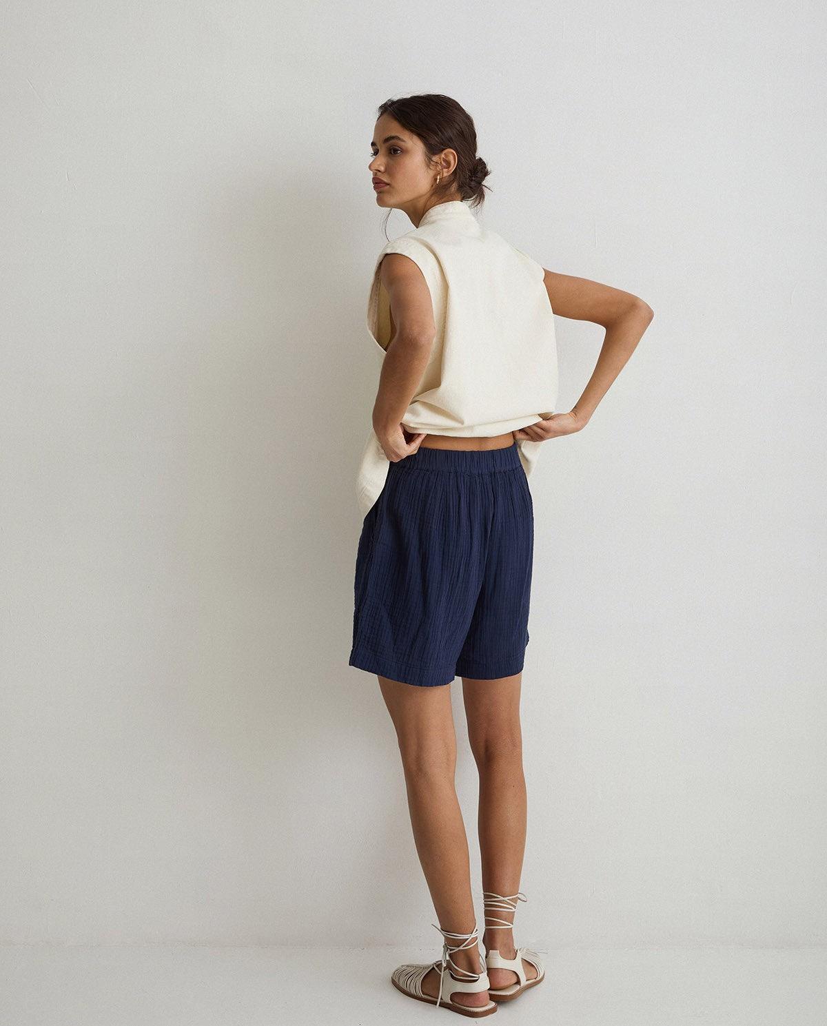 Shorts Yerse Romina Doble Gasa Navy - ECRU