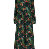 Vestido SUGARHILL Sidney Midi Dark Green, Tigers & Palms