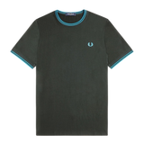 Camiseta FRED PERRY con Ribete Twin Tipped Verde Noche / Azul Océano