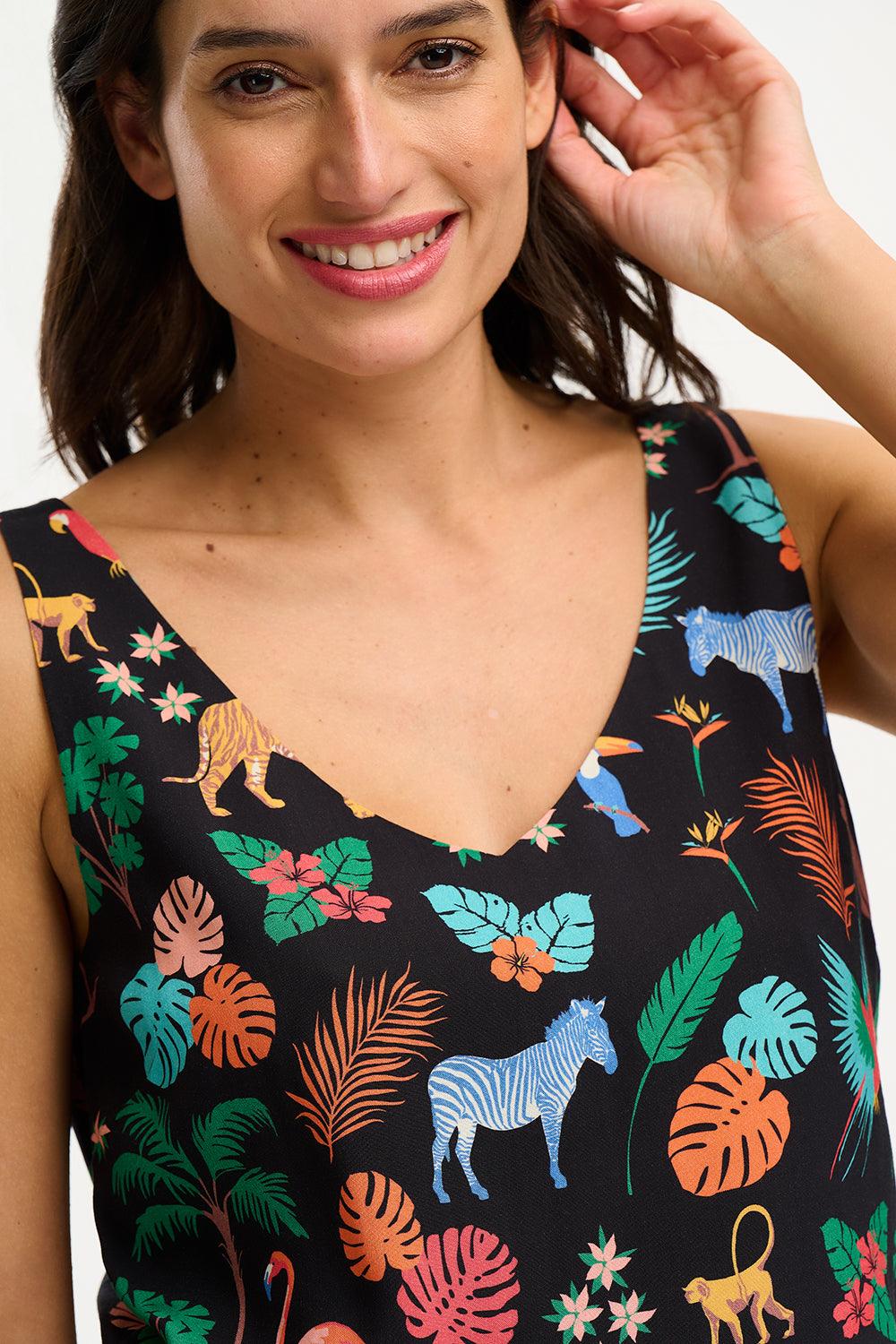 Top Sugarhill Romy Black Tropical Safari - ECRU