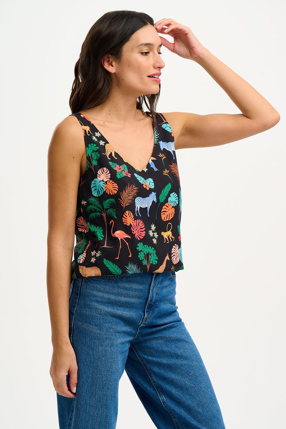 Top Sugarhill Romy Black Tropical Safari - ECRU