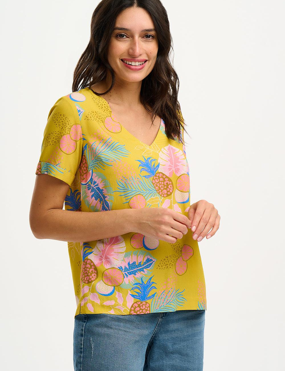 Top Sugarhill Rosalie Yellow Tropical Fruits - ECRU