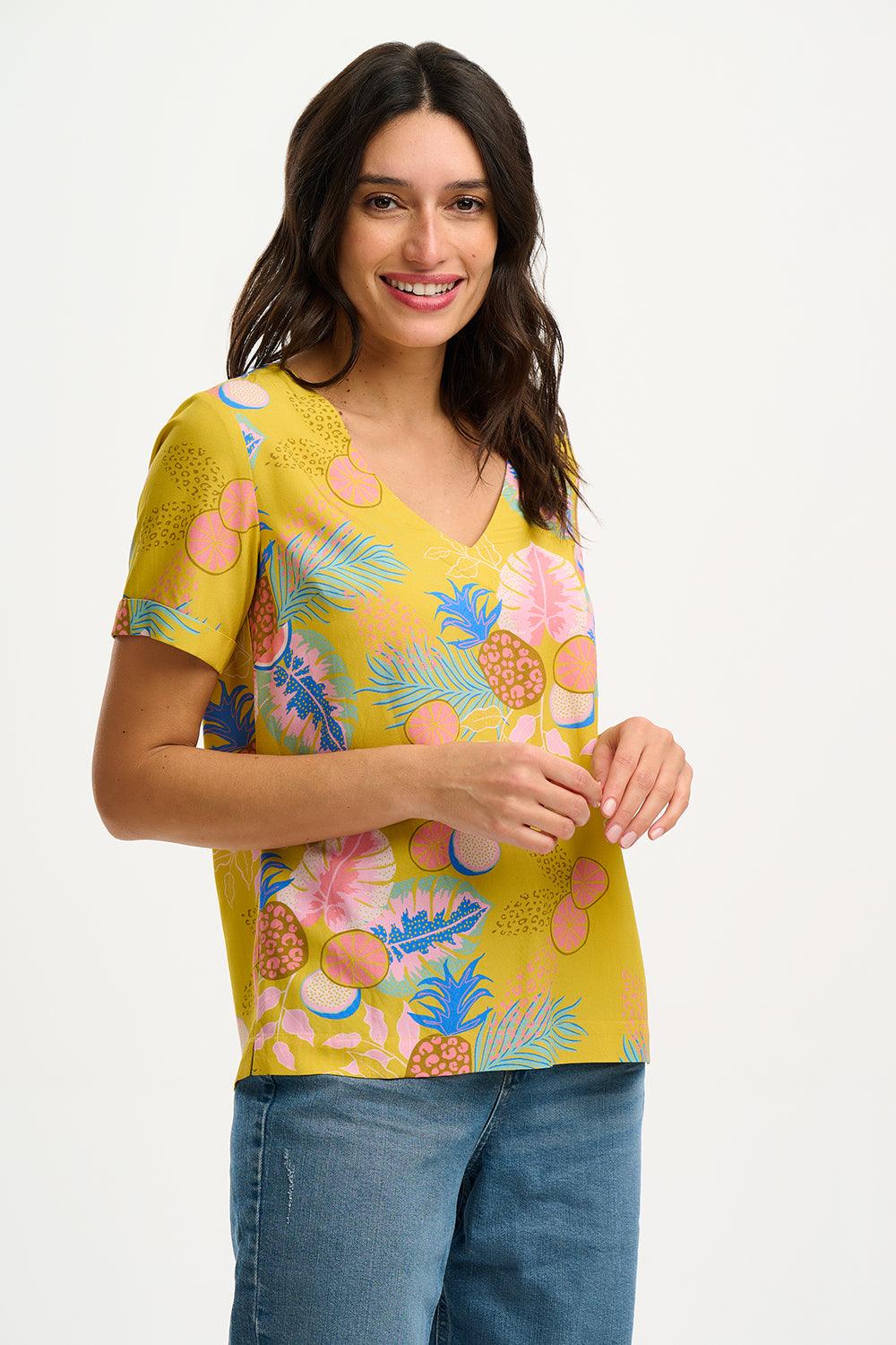 Top Sugarhill Rosalie Yellow Tropical Fruits - ECRU