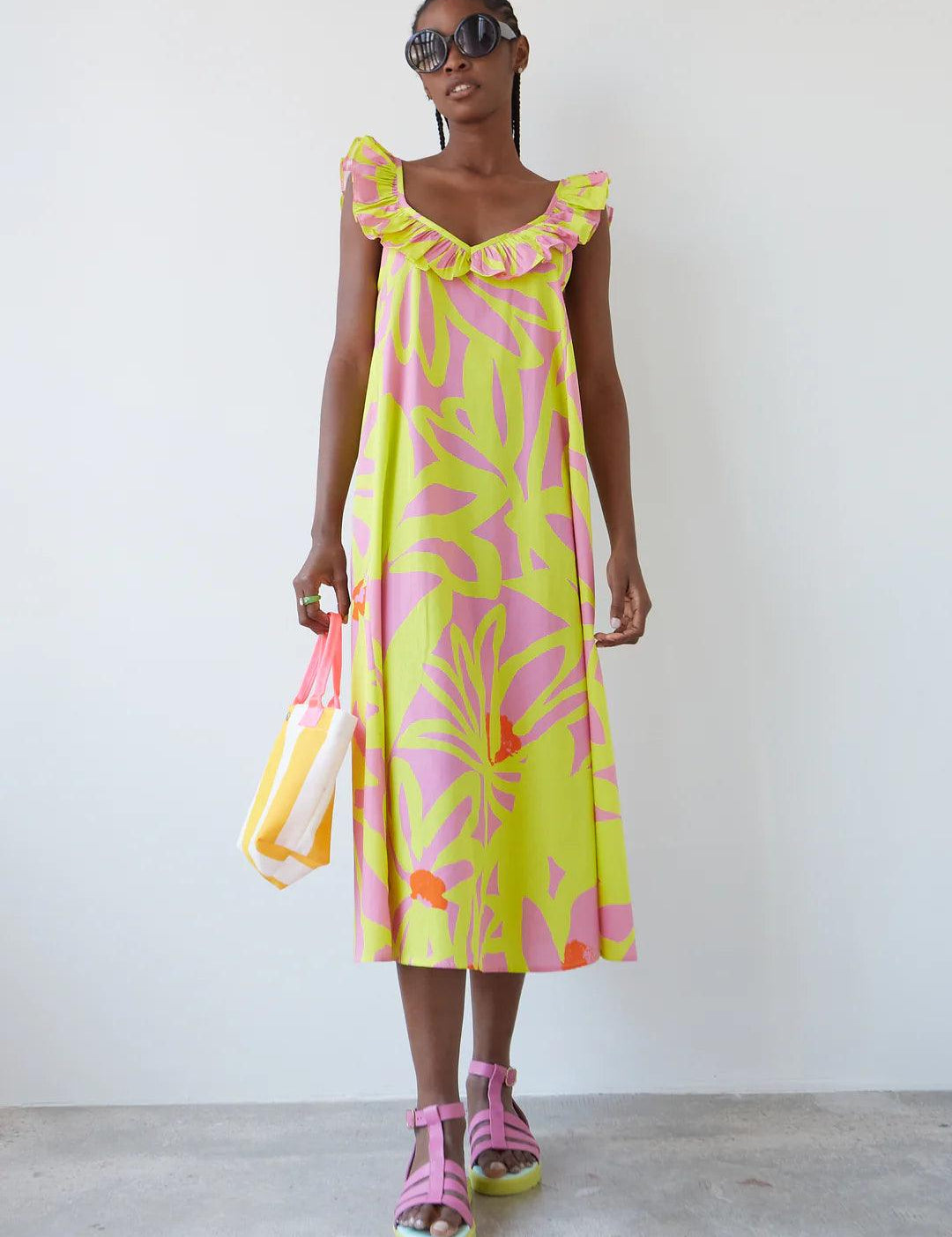 Vestido Dr Bloom Parra Flores Amarillo - ECRU