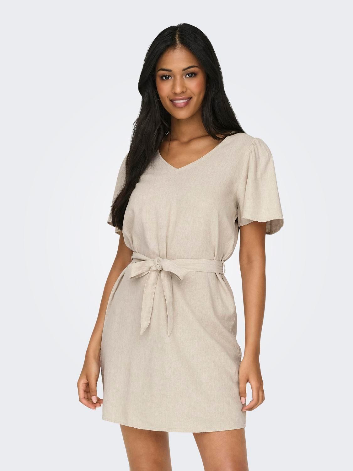 Vestido JDY Say Lino Oatmeal - ECRU