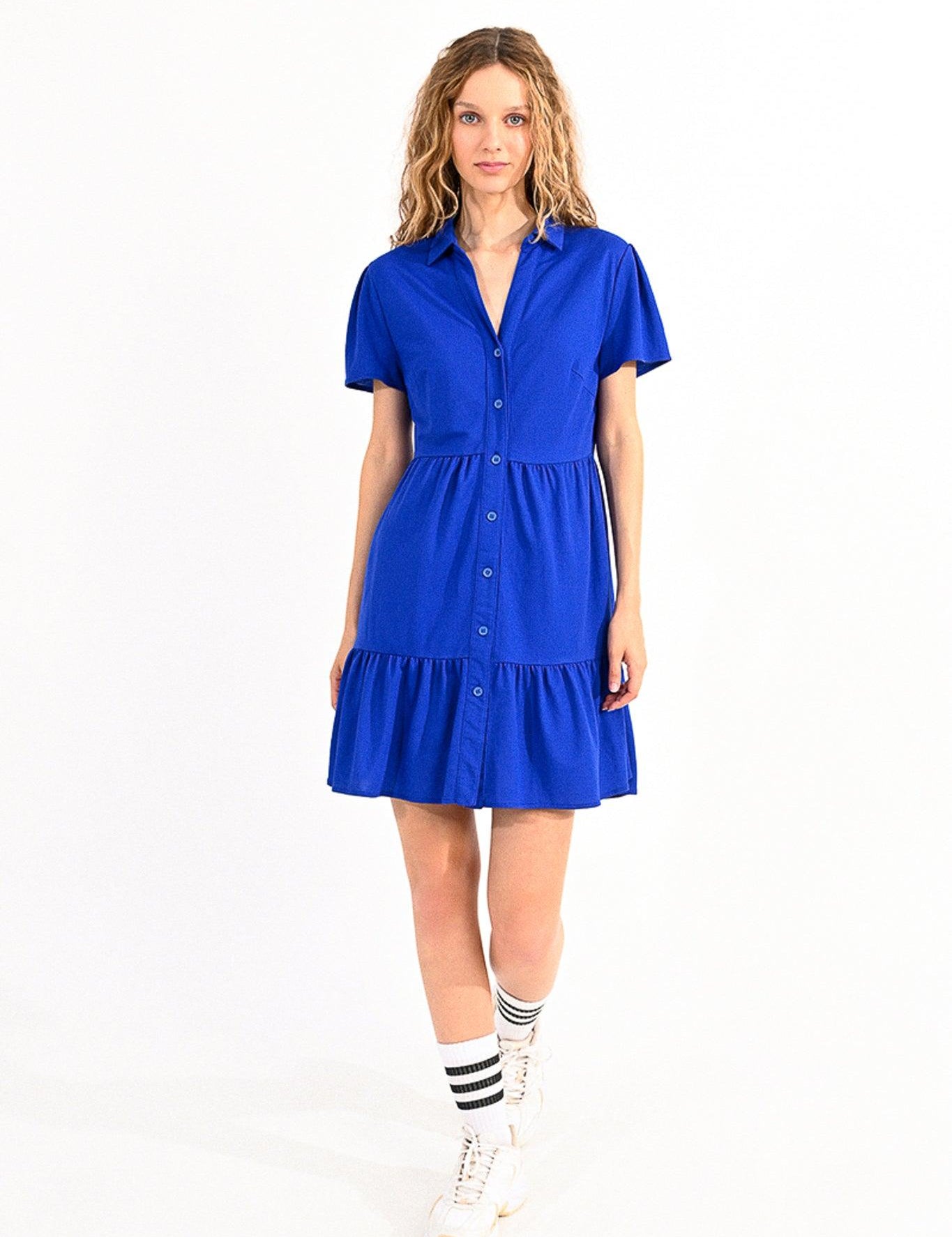 Vestido Lili Sidonio Azul Royal Camisero - ECRU