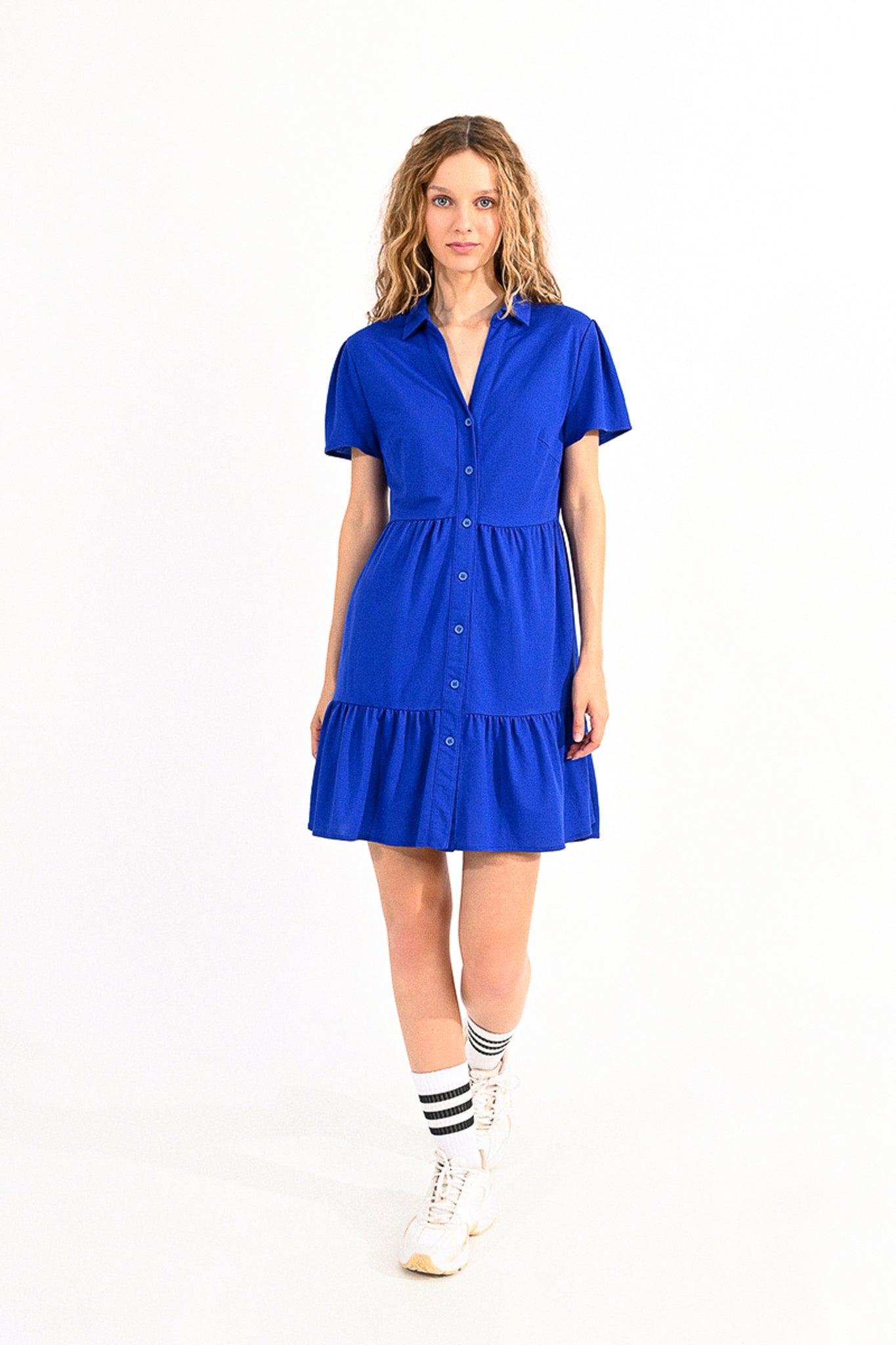 Vestido Lili Sidonio Azul Royal Camisero - ECRU