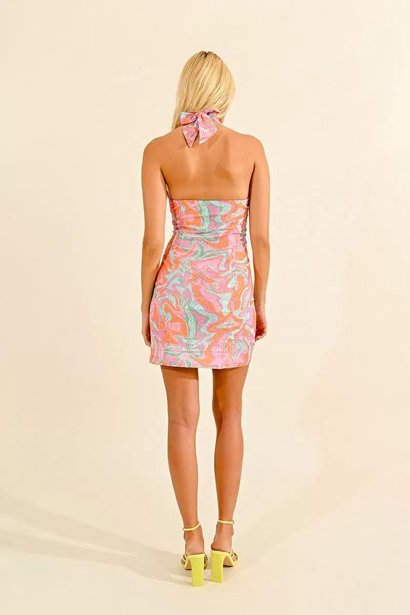 Vestido Lili Sidonio Estampado con Escote Halter - ECRU