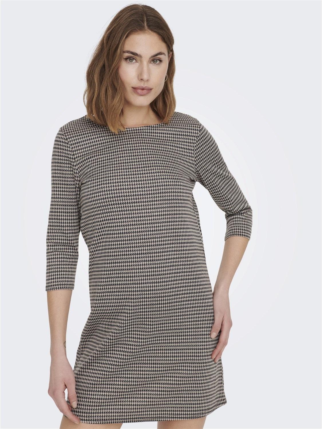 Vestido ONLY Brilliant Black Brown Houndstooth - ECRU