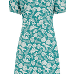 Vestido Sugarhill Annette de Punto con Cuello Pico Teal Dinosaur Stamp - ECRU