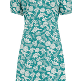 Vestido Sugarhill Annette de Punto con Cuello Pico Teal Dinosaur Stamp - ECRU