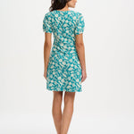 Vestido Sugarhill Annette de Punto con Cuello Pico Teal Dinosaur Stamp - ECRU