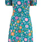 Vestido Sugarhill Annette de Punto con Cuello Pico Teal Folk Floral - ECRU