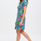 Vestido Sugarhill Annette de Punto con Cuello Pico Teal Folk Floral - ECRU