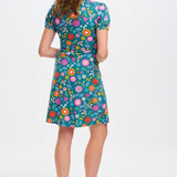 Vestido Sugarhill Annette de Punto con Cuello Pico Teal Folk Floral - ECRU