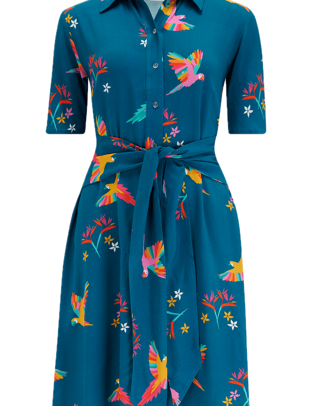 Vestido Sugarhill Camisero Dessie Teal Rainbow Parrots - ECRU