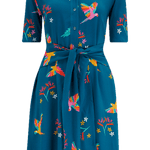 Vestido Sugarhill Camisero Dessie Teal Rainbow Parrots - ECRU