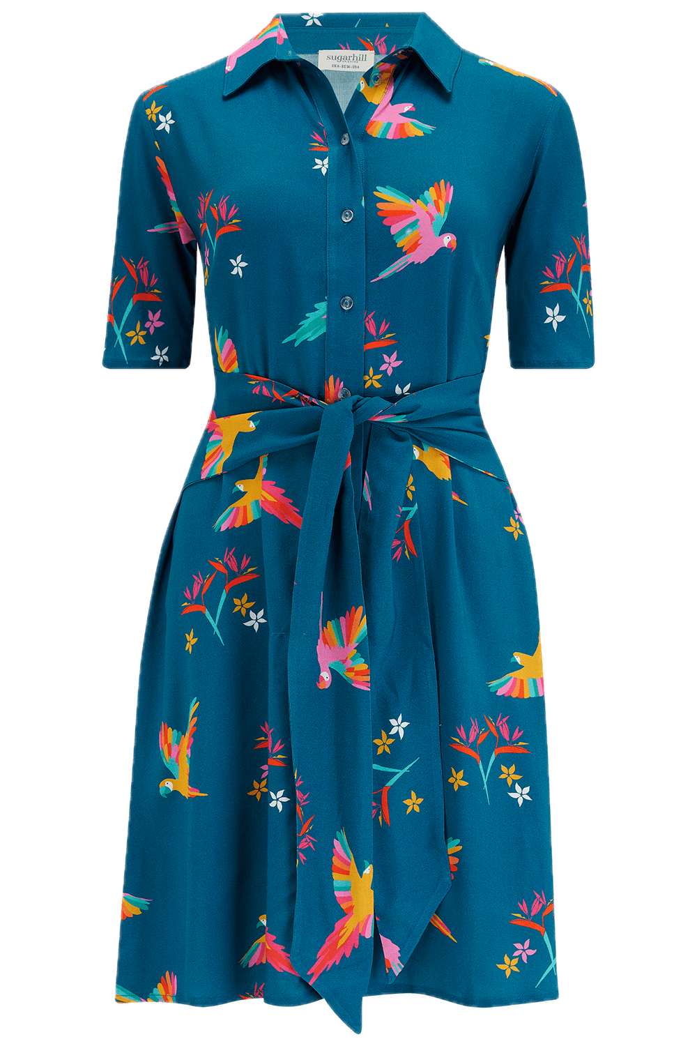 Vestido Sugarhill Camisero Dessie Teal Rainbow Parrots - ECRU