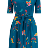 Vestido Sugarhill Camisero Dessie Teal Rainbow Parrots - ECRU