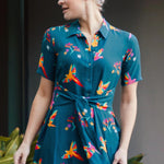 Vestido Sugarhill Camisero Dessie Teal Rainbow Parrots - ECRU