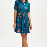 Vestido Sugarhill Camisero Dessie Teal Rainbow Parrots - ECRU