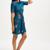 Vestido Sugarhill Camisero Dessie Teal Rainbow Parrots - ECRU