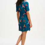 Vestido Sugarhill Camisero Dessie Teal Rainbow Parrots - ECRU