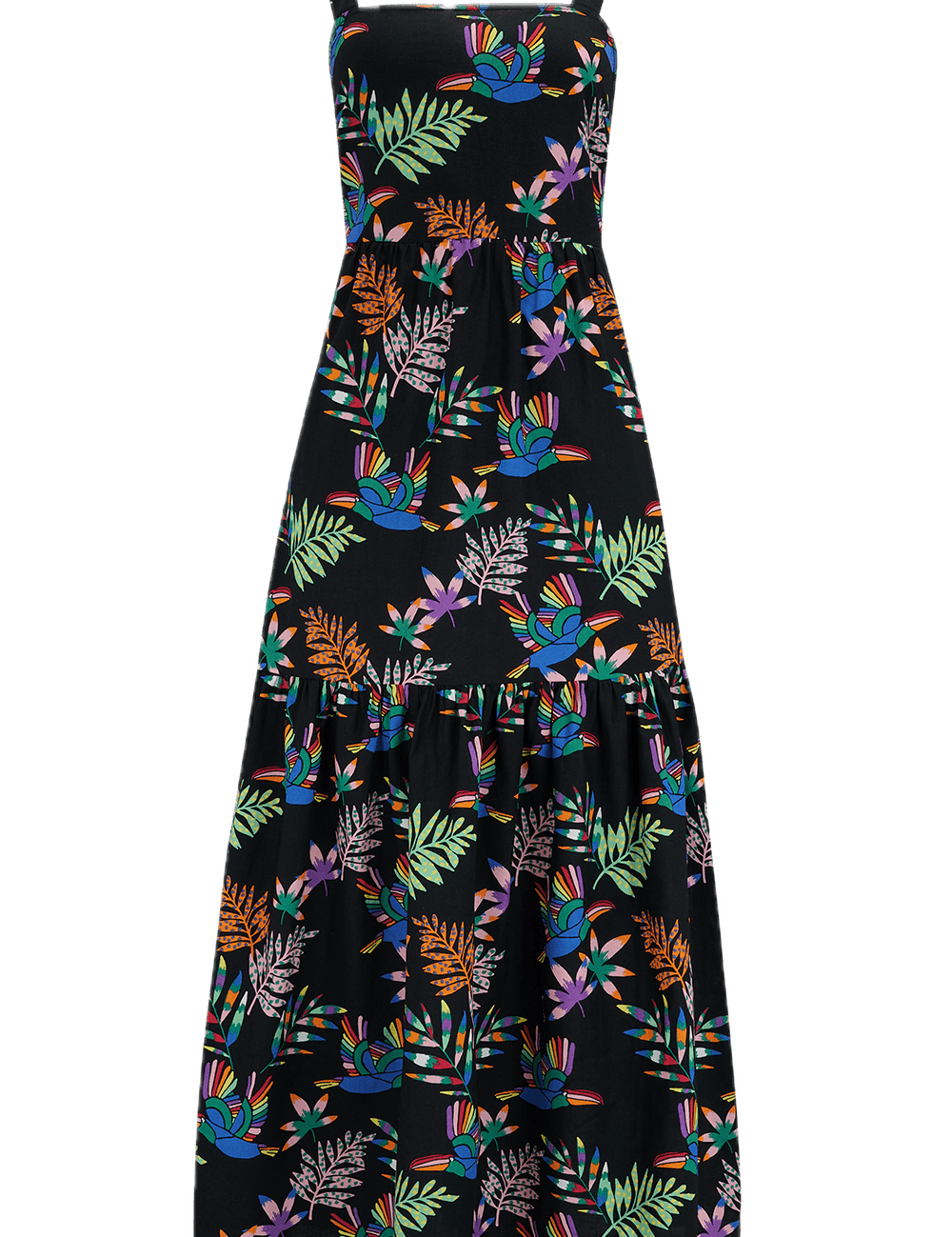 Vestido Sugarhill Charlotte Maxi Black Rainbow Toucans - ECRU