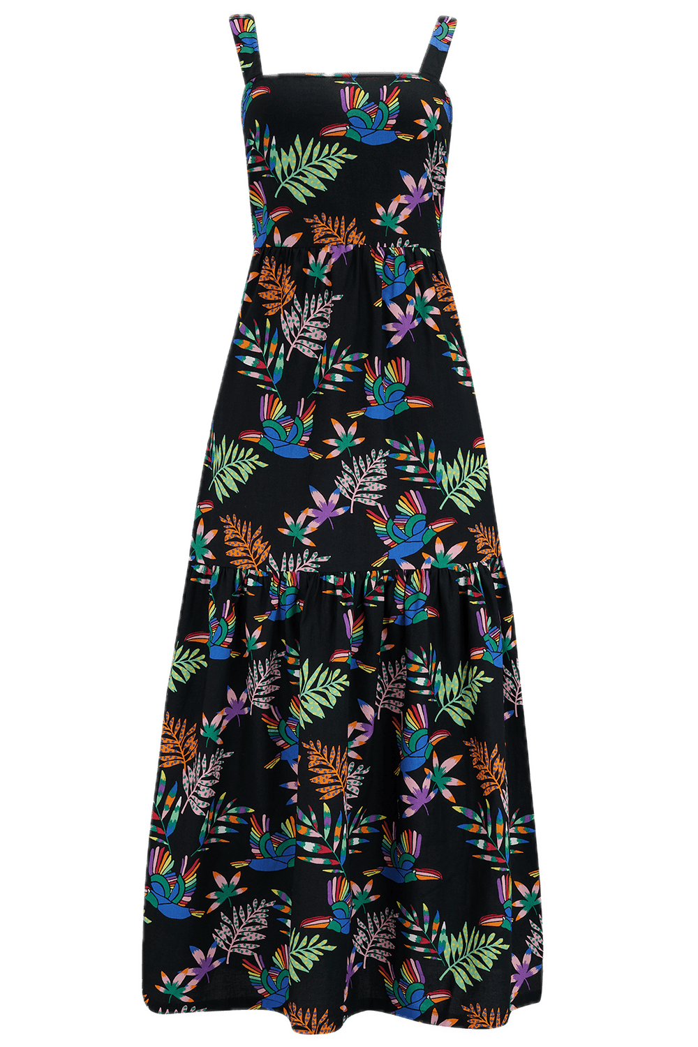 Vestido Sugarhill Charlotte Maxi Black Rainbow Toucans - ECRU