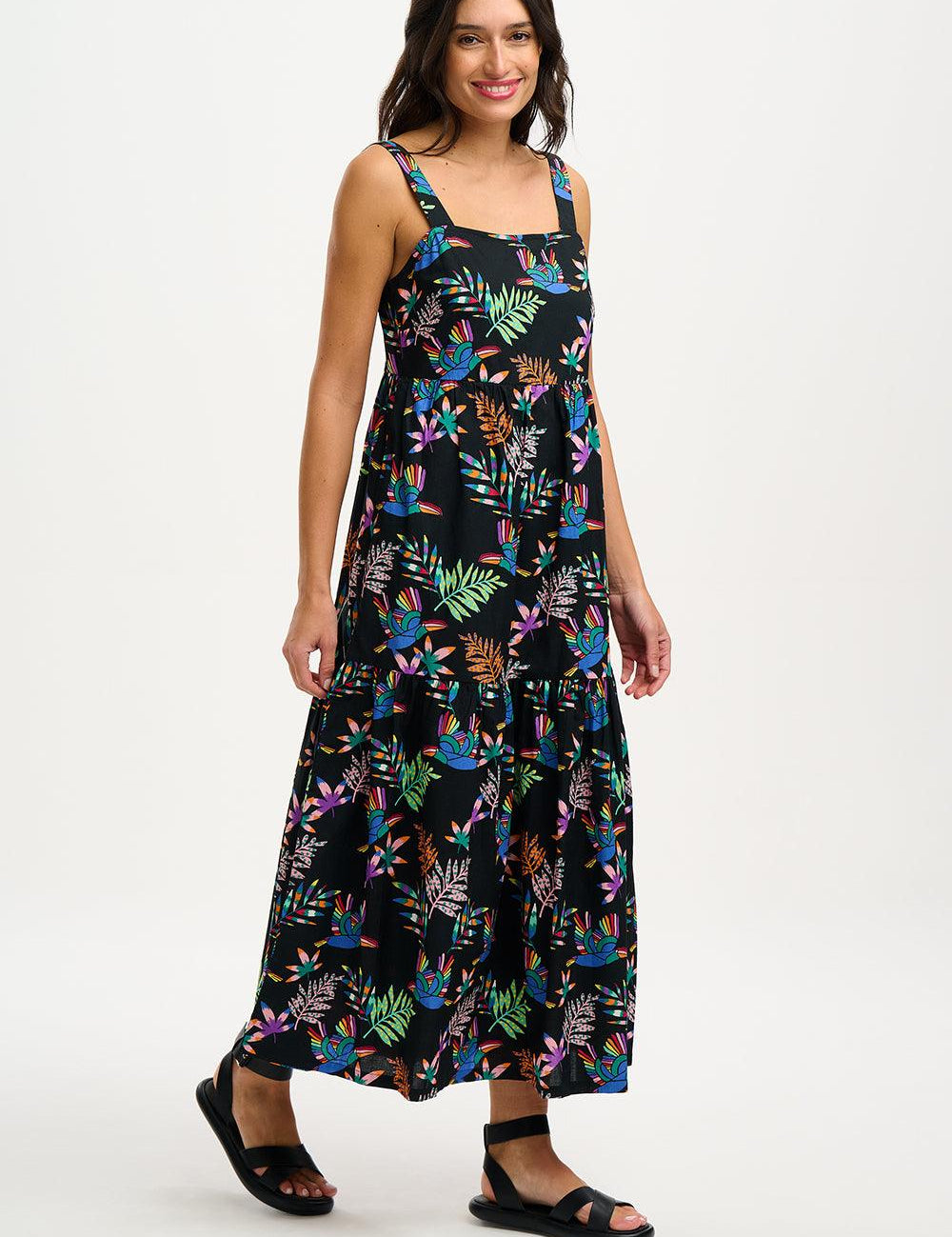 Vestido Sugarhill Charlotte Maxi Black Rainbow Toucans - ECRU