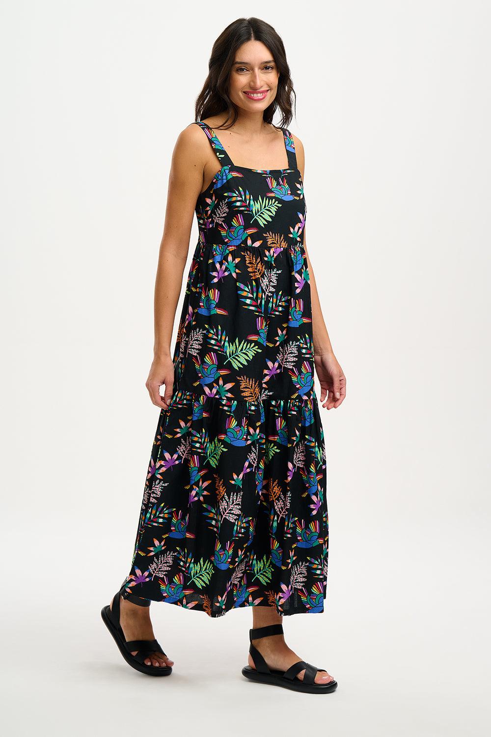 Vestido Sugarhill Charlotte Maxi Black Rainbow Toucans - ECRU