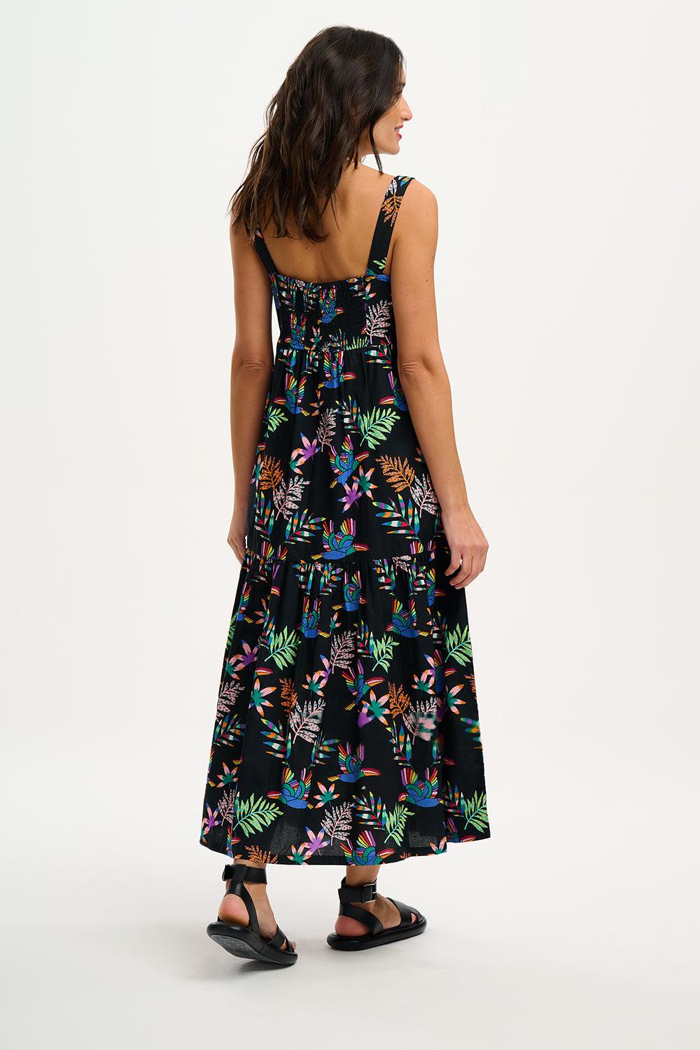 Vestido Sugarhill Charlotte Maxi Black Rainbow Toucans - ECRU