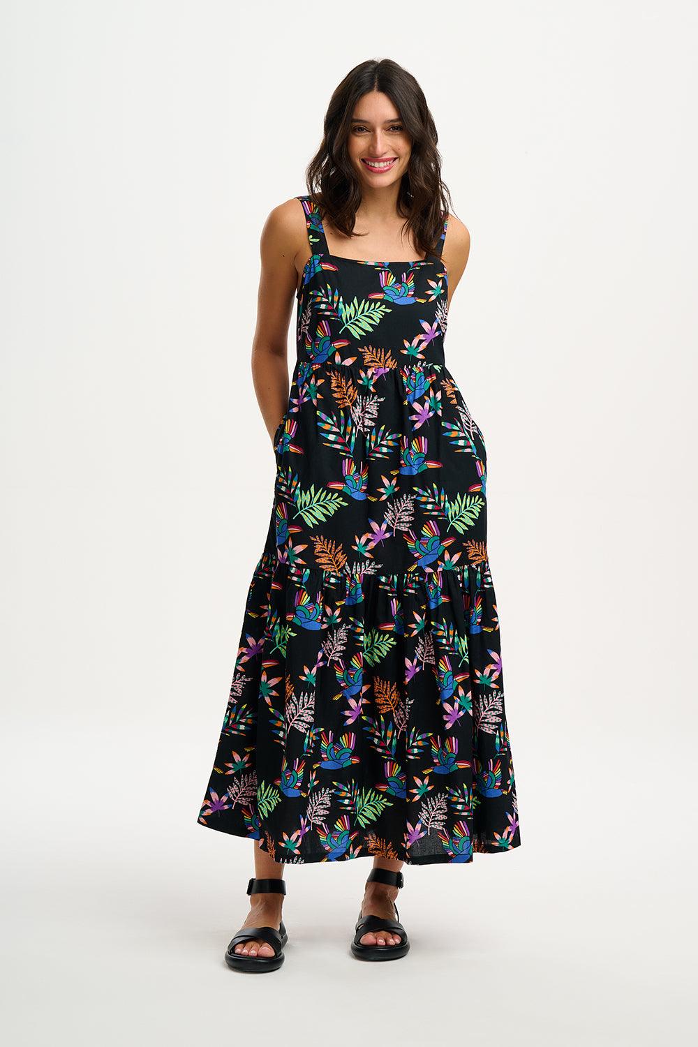 Vestido Sugarhill Charlotte Maxi Black Rainbow Toucans - ECRU