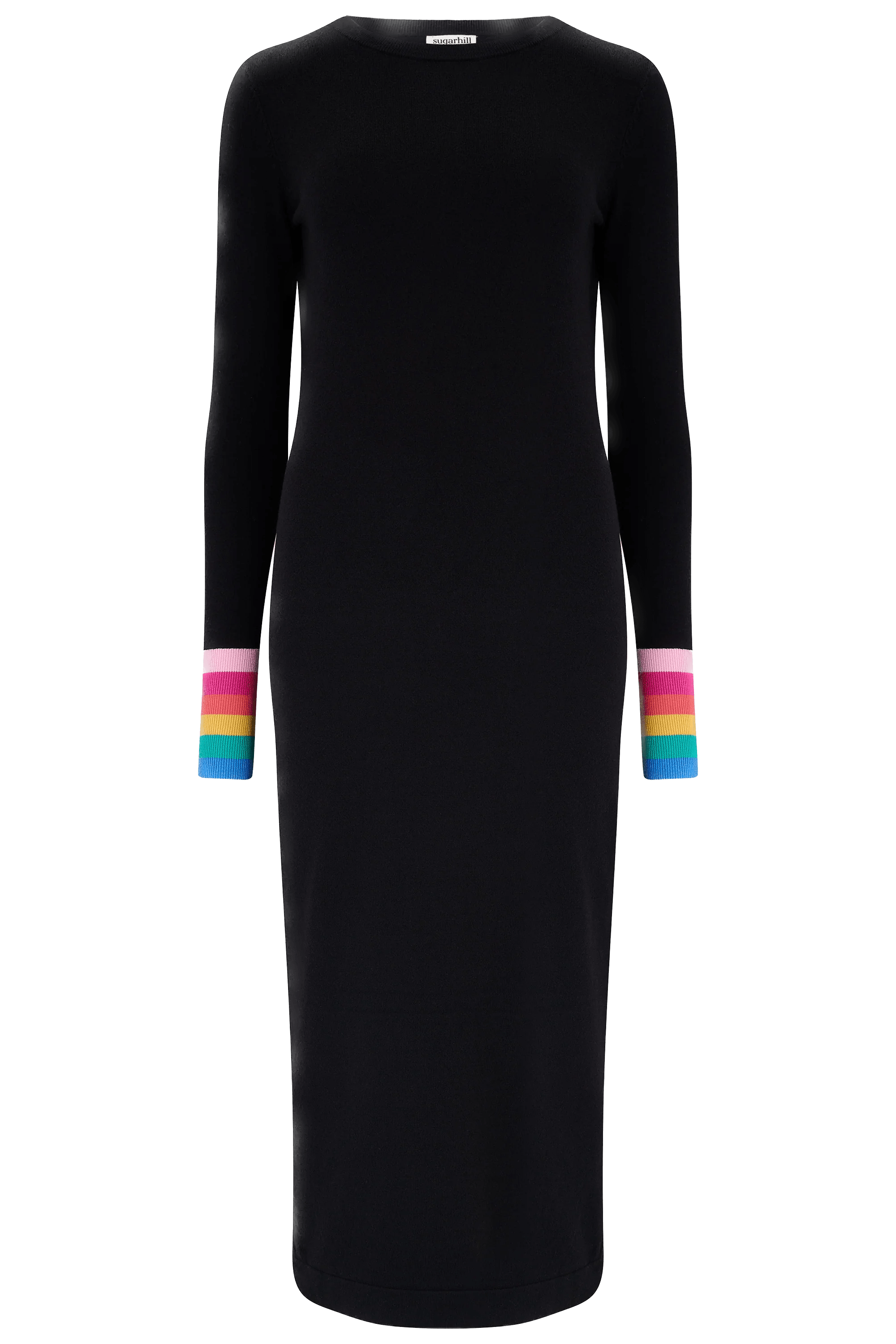 Vestido Sugarhill de Punto Liselle Black, Rainbow Stripe Cuffs - ECRU