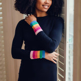 Vestido Sugarhill de Punto Liselle Black, Rainbow Stripe Cuffs - ECRU