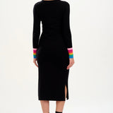 Vestido Sugarhill de Punto Liselle Black, Rainbow Stripe Cuffs - ECRU