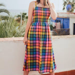 Vestido Sugarhill Denali Midi Multi Summer Rainbow Check - ECRU