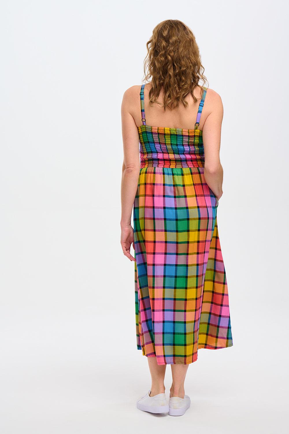 Vestido Sugarhill Denali Midi Multi Summer Rainbow Check - ECRU