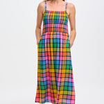 Vestido Sugarhill Denali Midi Multi Summer Rainbow Check - ECRU