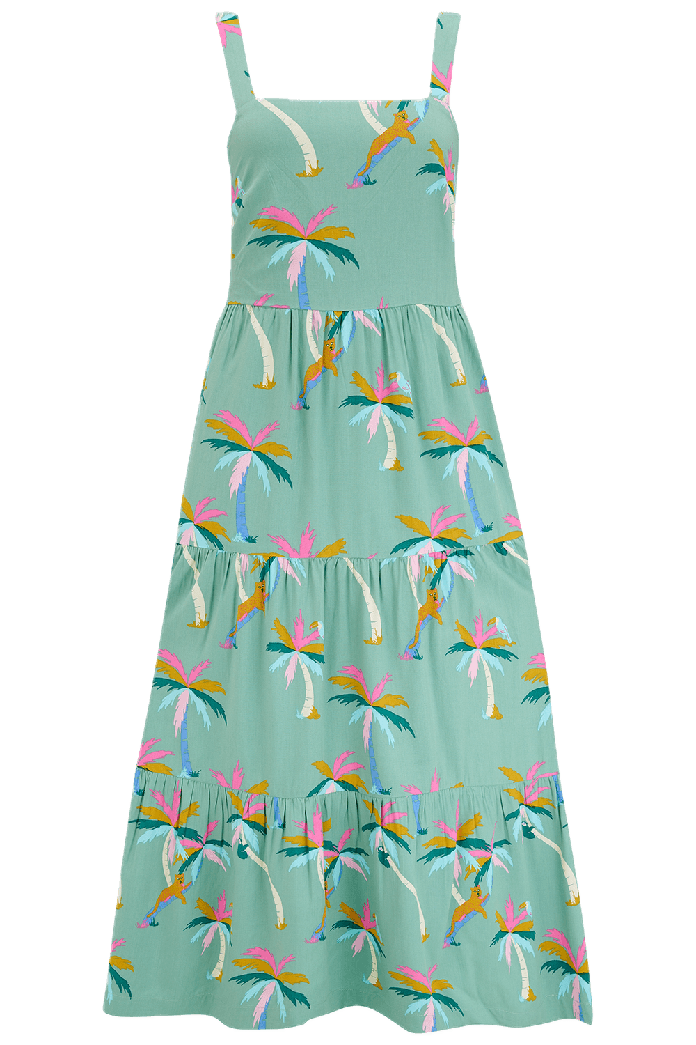 Vestido Sugarhill Elora Green Rainbow Palms - ECRU